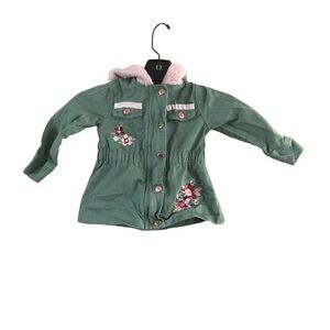 Little lass Green and pink  utility jacket Size 2T